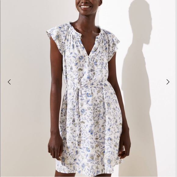NWT LOFT Floral Ruffled Split neck Dress w/o belt - Picture 4 of 5